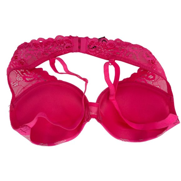 XOXO Womens Pink Heart Valentine Lace Padded Plunge Underwire Bra Sz 34C - Picture 5 of 7